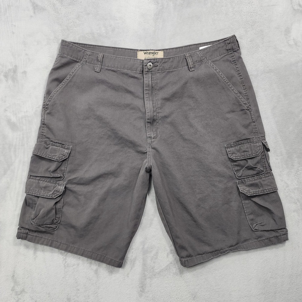 Wrangler Shorts Mens 40 Gray Cargo Canvas Relaxed Fit Utility Outdoor Casual